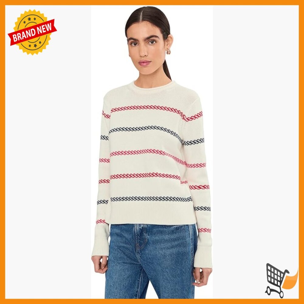 Cotton Pullover Sweater Long Sleeve Striped Fall Standard Length